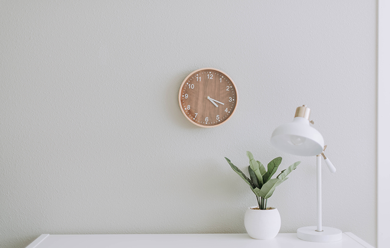 desktop with lamp and plant